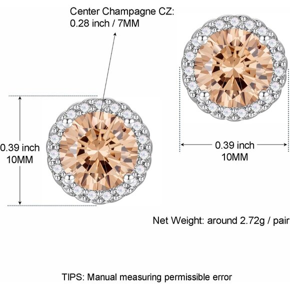 Women's Round Tan Birthstone Elegant Mall Dainty Halo Cubic Zirconia Earring - Picture 2 of 6